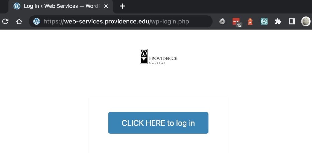 screenshot of the log in button in wordpress