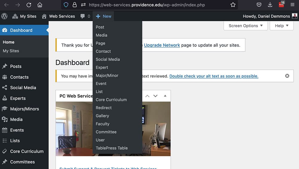 A screenshot of the new menu within the WordPress editing interface.