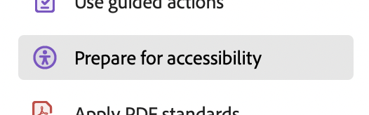Acrobat sidebar with Prepare for accessibility highlighted