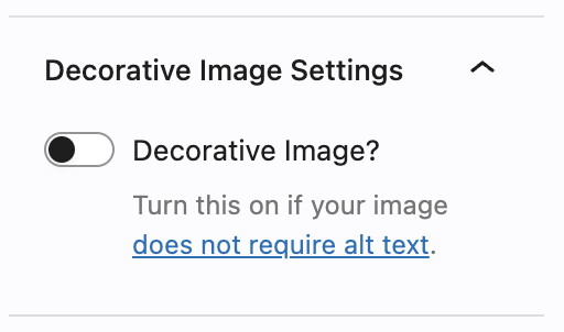 Screenshot of the Decorative Image toggle switch in WordPress.