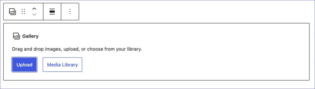 example of prompt to upload images to a wordpress gallery block